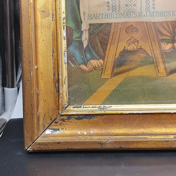 Vintage Last Supper Lithograph Print Wood Frame Glass 22.5"x18.5" - Picture 4 of 7